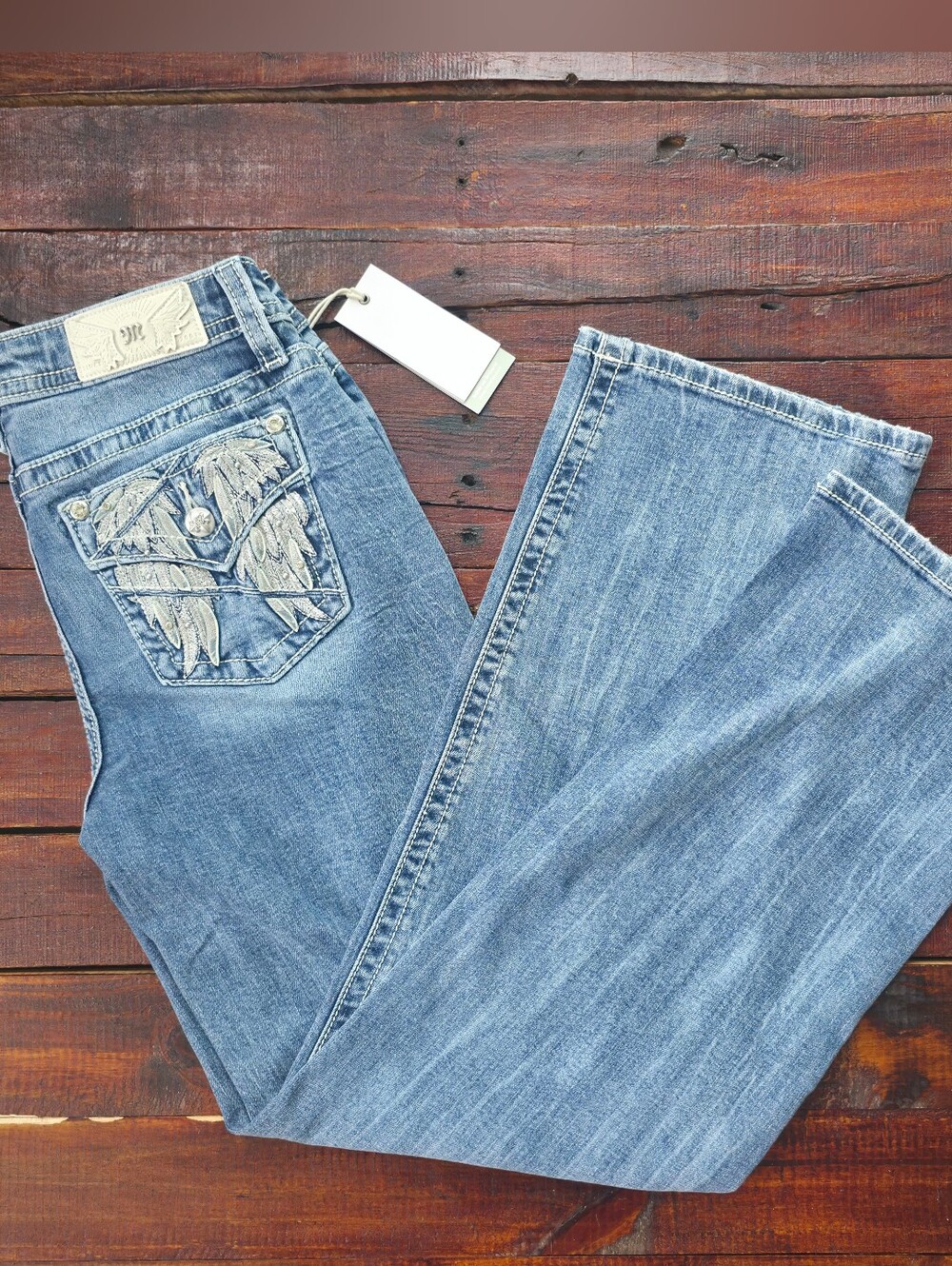 Miss Me Cloudborne Wing Slim Wide Mid Rise Jeans NWT Size 29